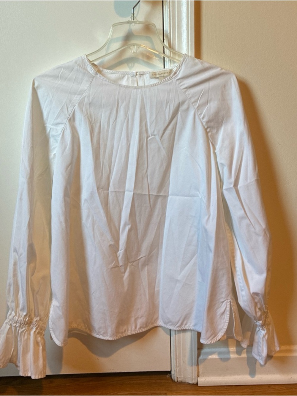 Ann Mashburn white cotton poplin ruffle sleeve top size M